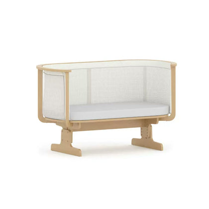  White and natural wood-look Nest bedside bed with mesh sides and I-shaped feet