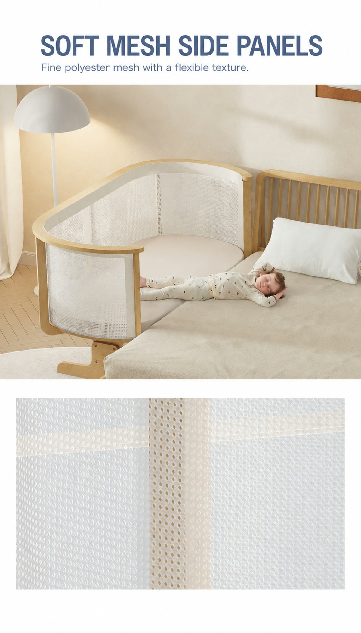  Polyester mesh side panel and close-up of its texture