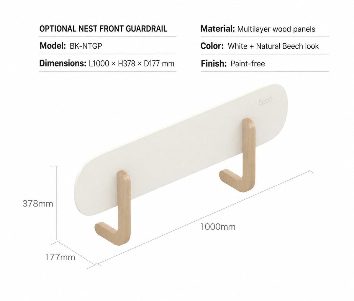  Optional front guardrail with 1000 × 378 × 177 mm dimensions