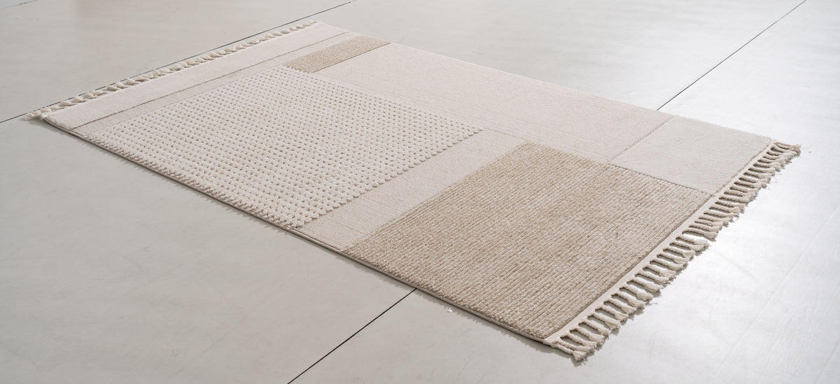 Puff Atlas Area Rug in a finished interior.