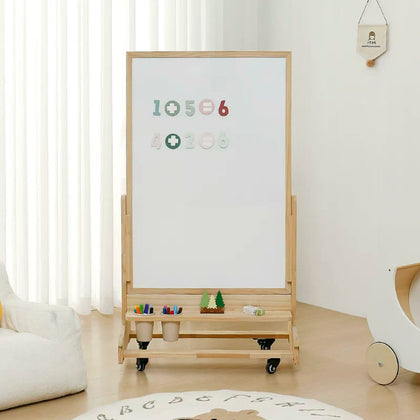  Rectangular magnetic whiteboard on a natural pine rolling stand