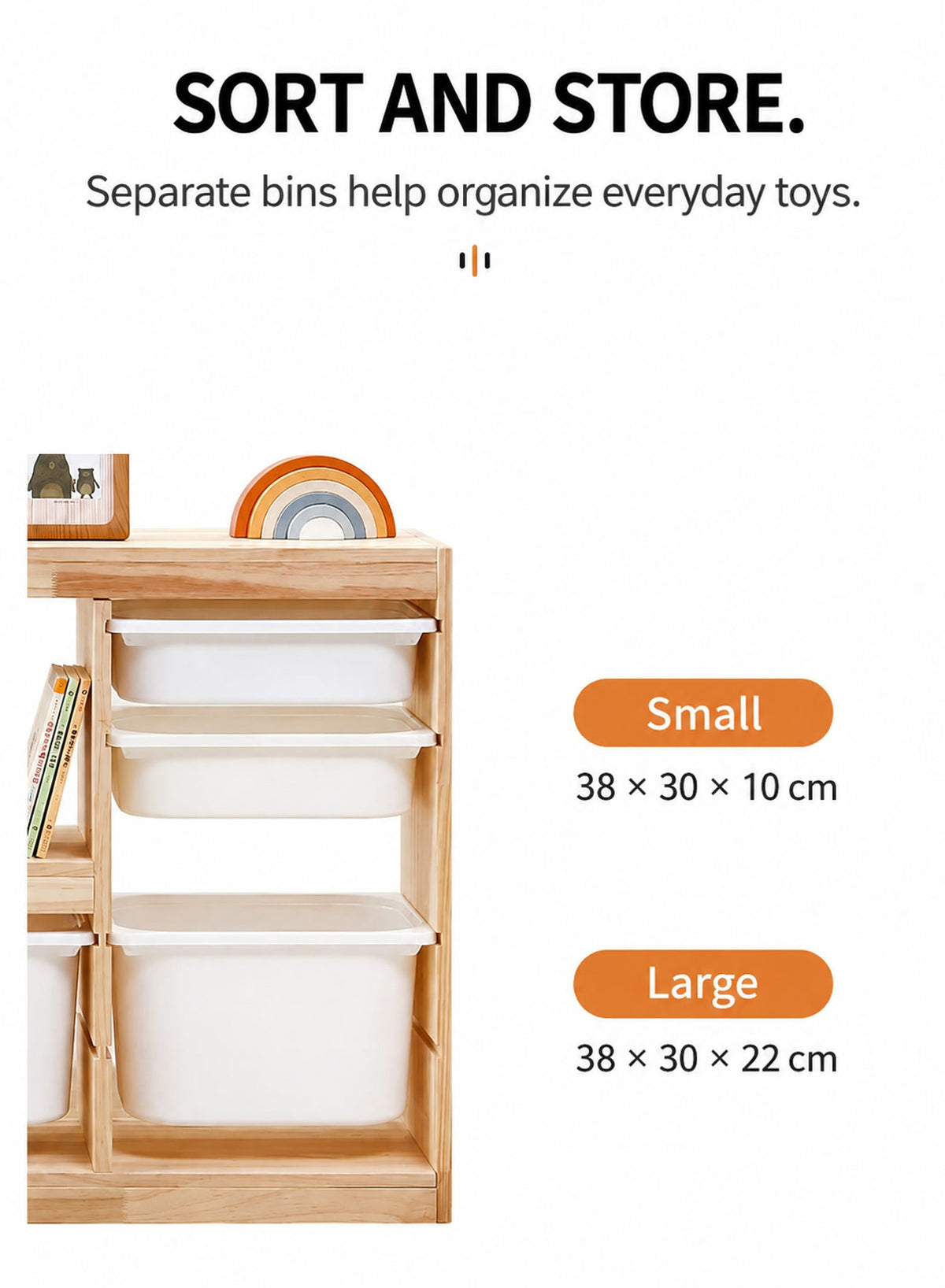  Small and large bin dimensions, 38 × 30 × 10 cm and 38 × 30 × 22 cm