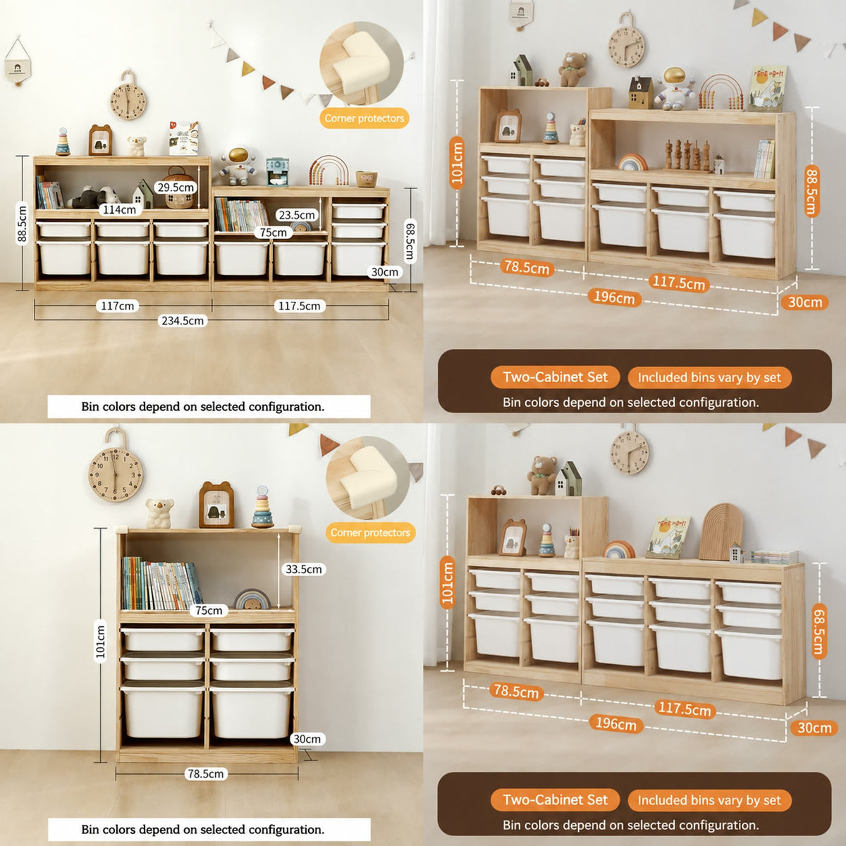  Dimensions for tall two-column and paired open-shelf configurations