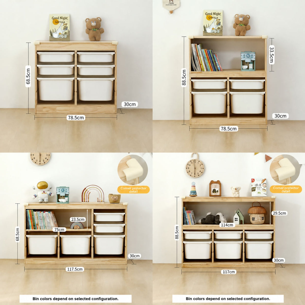  Low two-column, open-shelf and asymmetric cabinet measurements