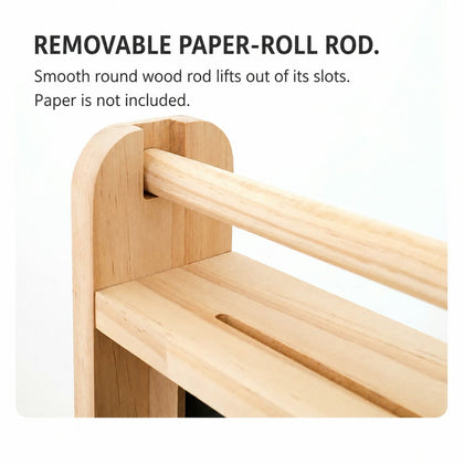  Removable paper-roll rod seated in wooden slots