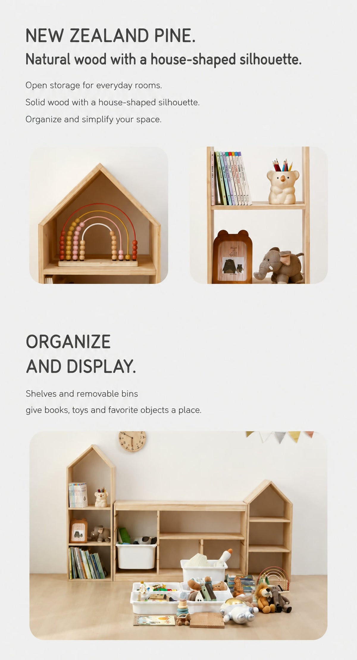  Pine roof details and a storage arrangement with open compartments