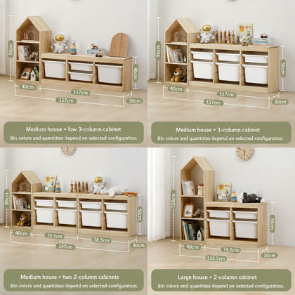  Medium and large house bookcases paired with low bin cabinets and dimensions