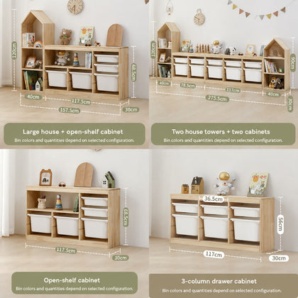  Open-shelf cabinets and a four-unit arrangement with overall measurements