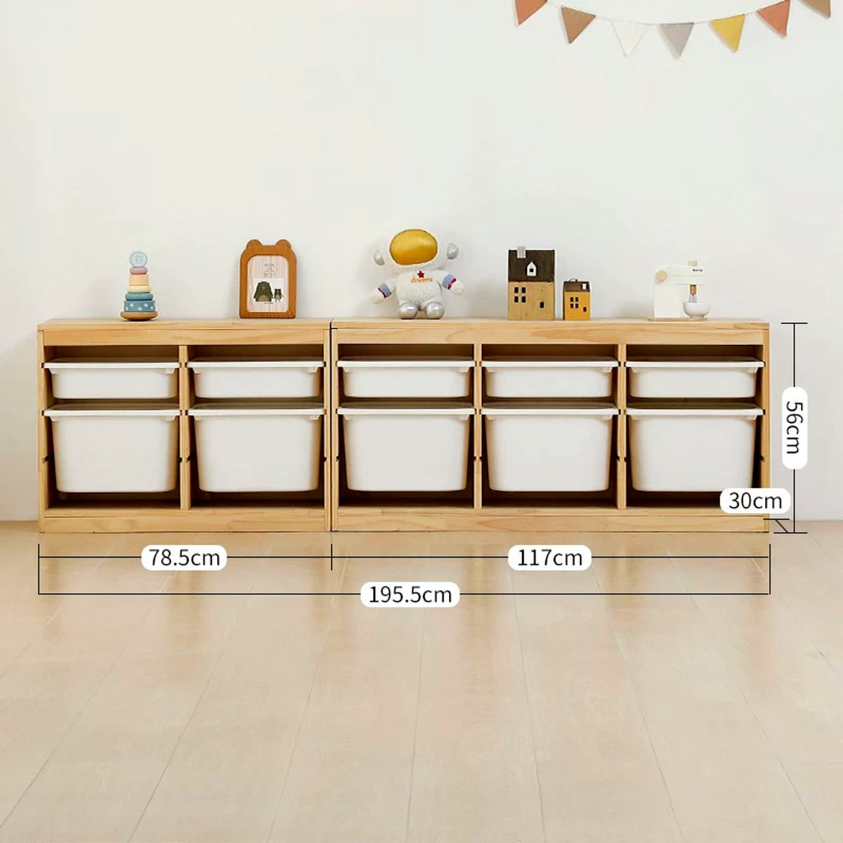  Low two-column and three-column drawer units combined