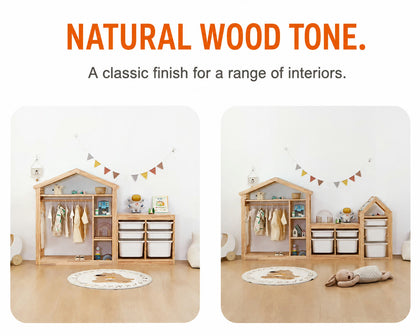  Natural pine clothes rack combined with optional storage cabinets
