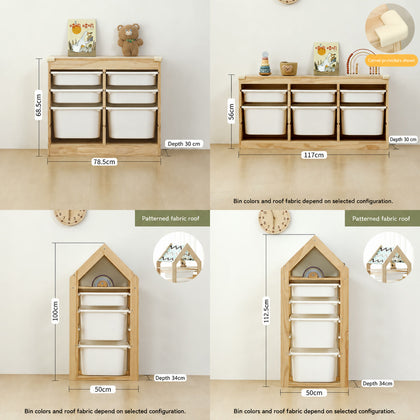  Separate drawer cabinets and fabric-roof bin tower dimensions