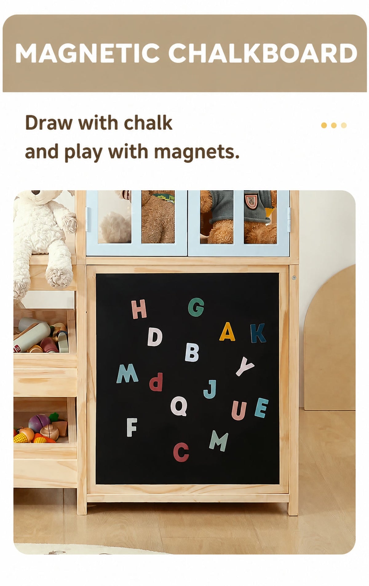  Magnetic chalkboard displaying colorful letter magnets