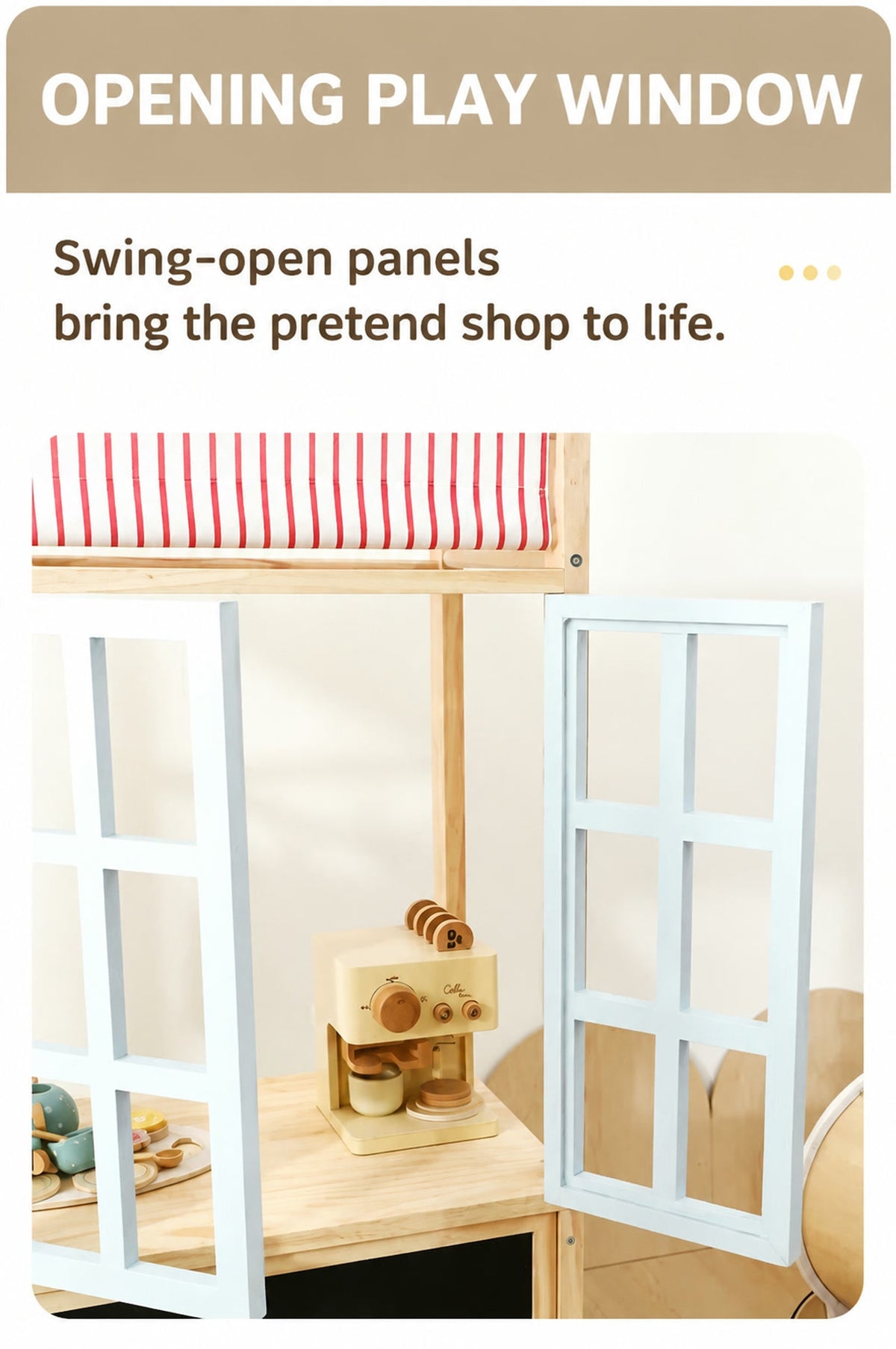  Pale blue swing-open play window panels