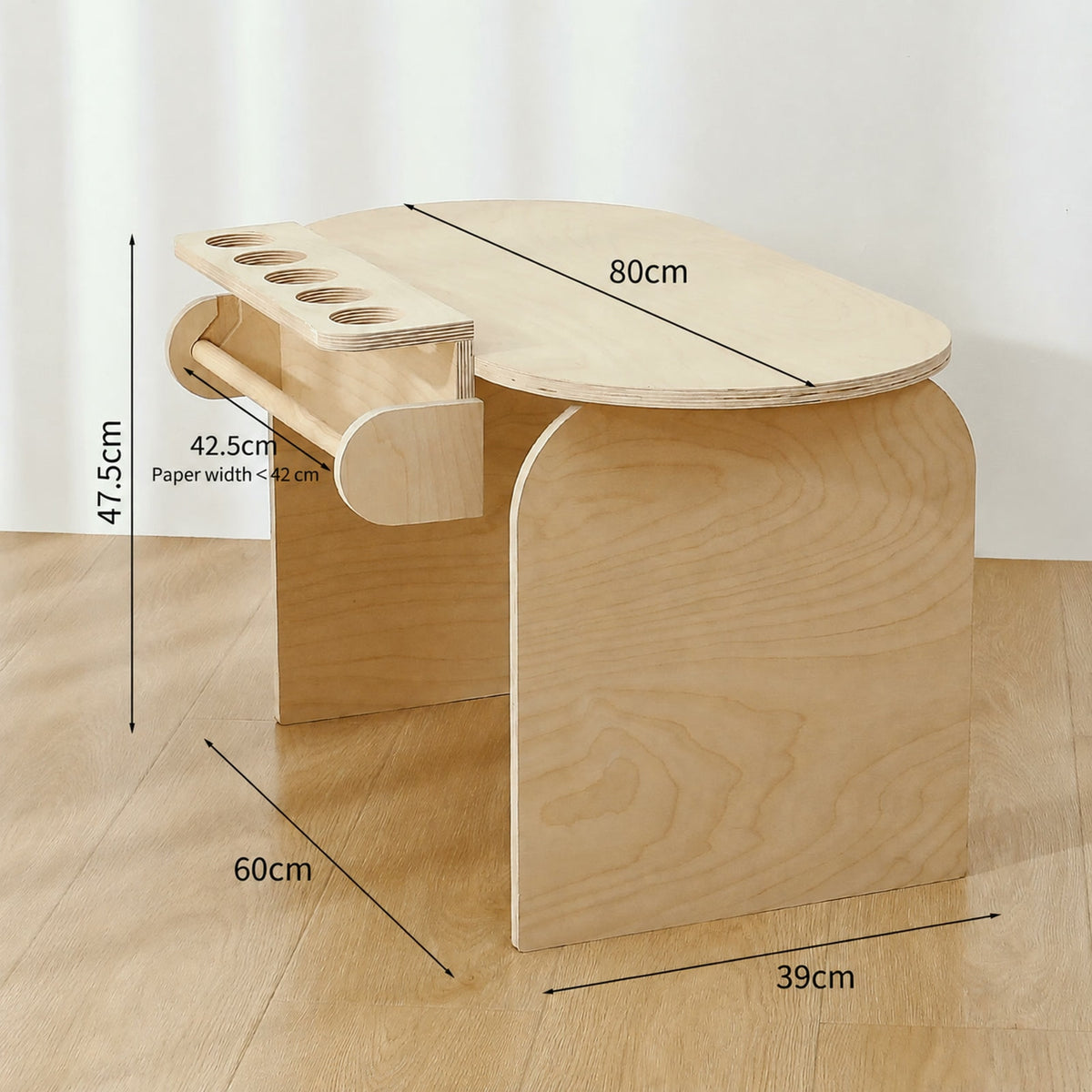  Desk top span, base footprint and paper-roll measurements