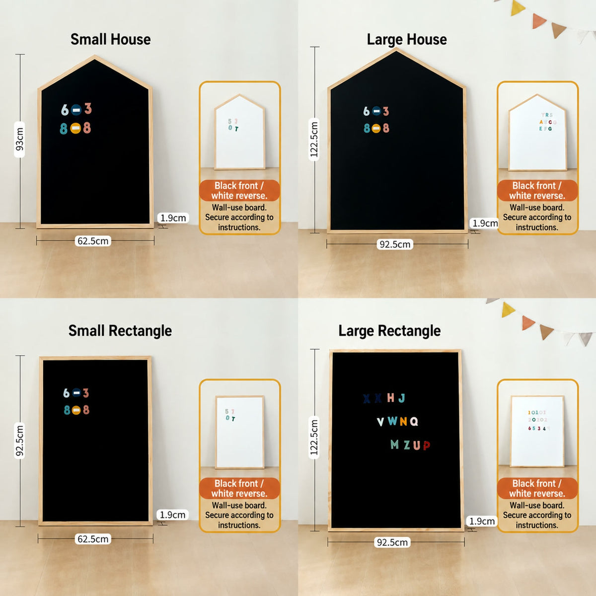  Bare house and rectangular board sizes