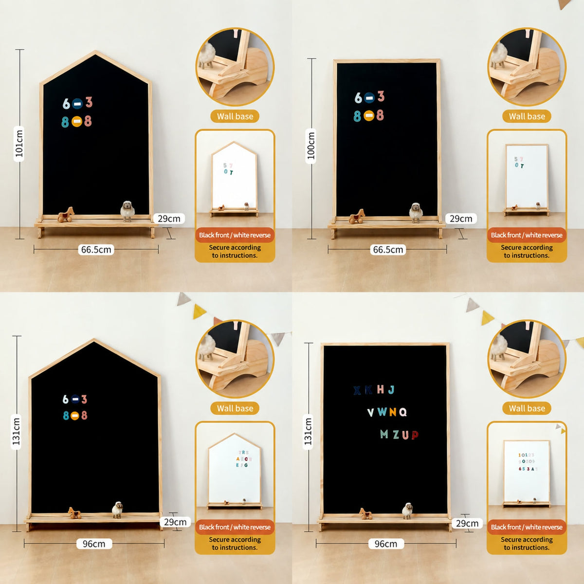  Four wall-base board configurations and dimensions