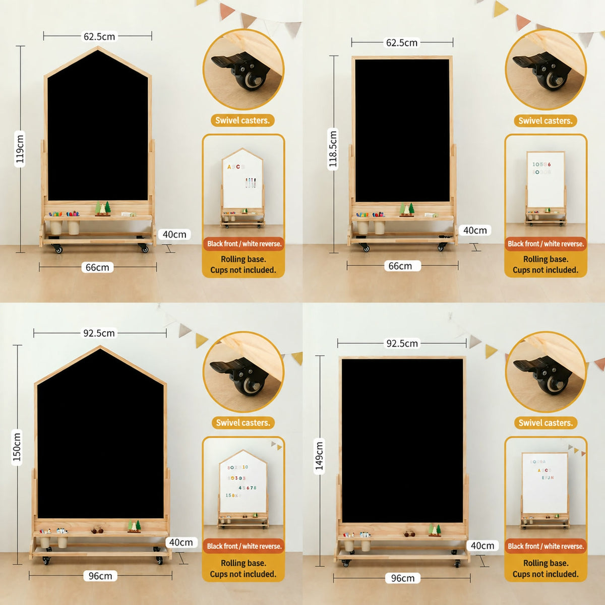  Four rolling-board shapes and sizes with 40 cm base depth