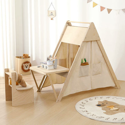  Play tent with open fold-down desk and cotton canvas enclosure