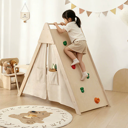  Side climbing panel on the wooden play tent