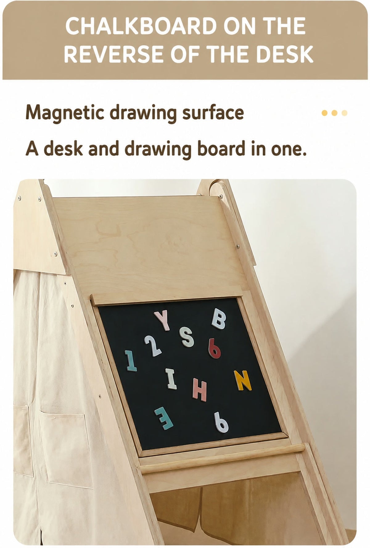  Magnetic chalkboard built into the reverse of the desktop