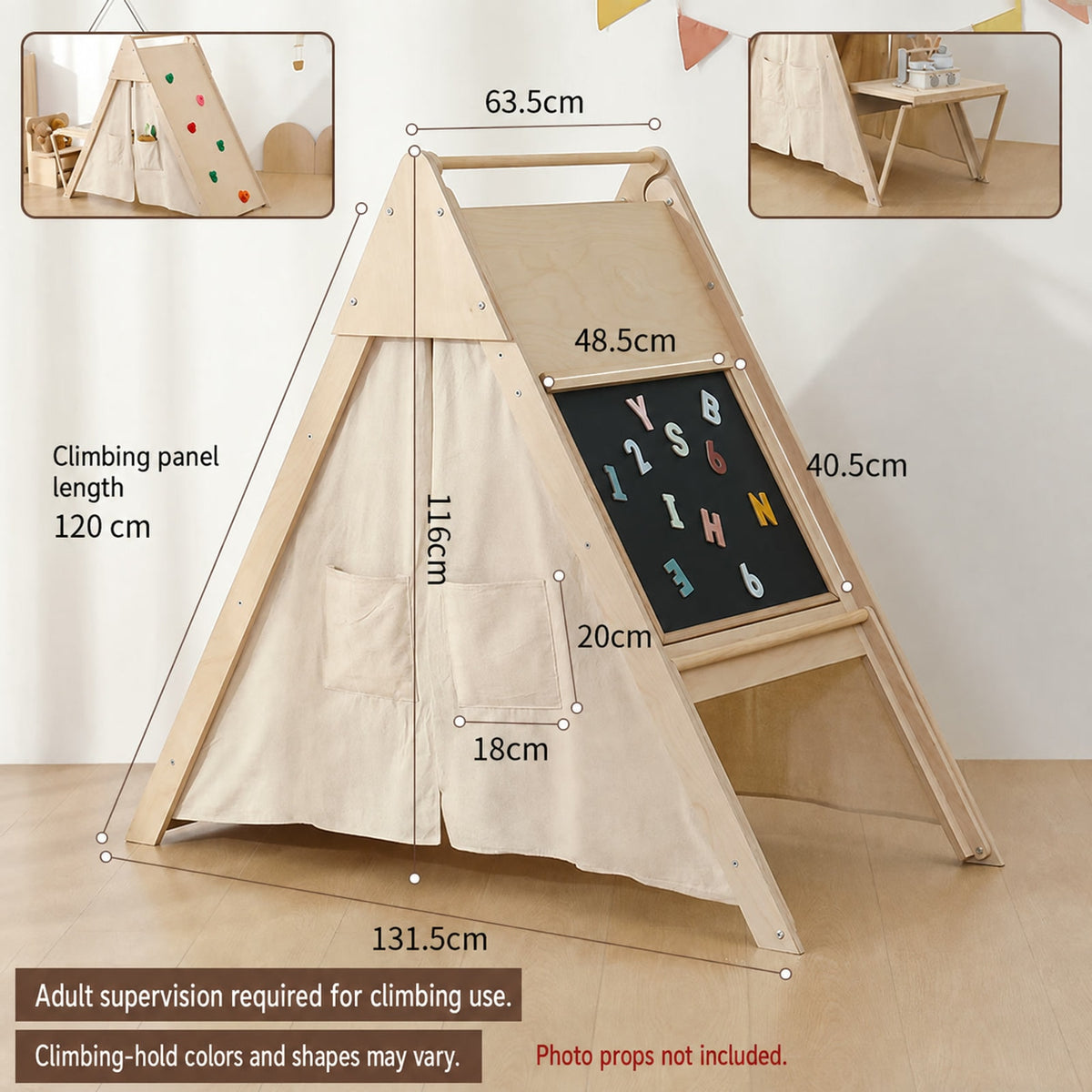 Closed desk chalkboard dimensions, frame measurements and climbing supervision reminder