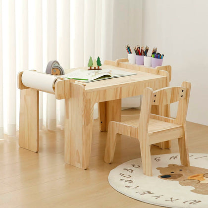  Pine activity desk with side holders and matching chair