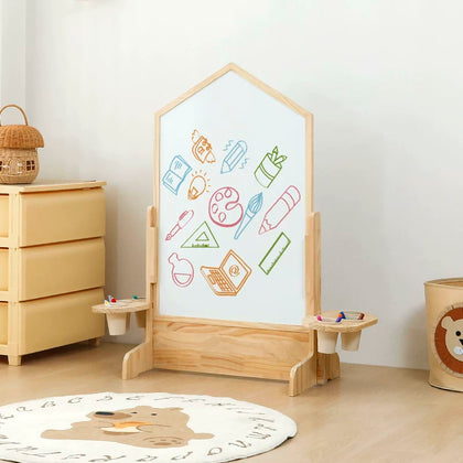  House-shaped whiteboard with side cup-holder platforms