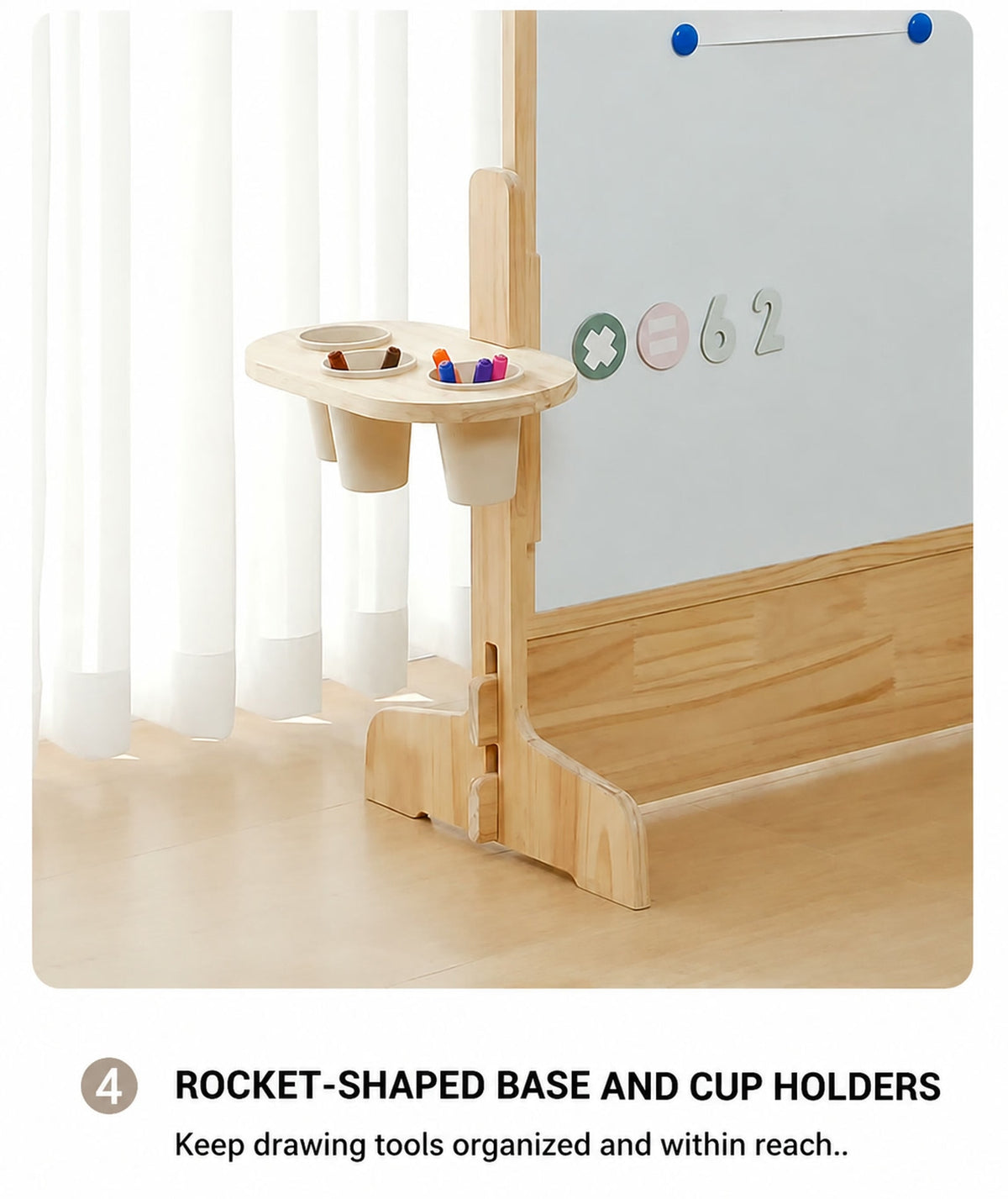  Rocket-shaped stationary base and side cup-holder platform