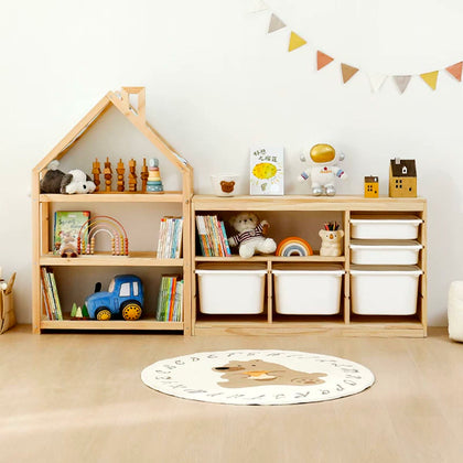  Chimney bookcase with a three-column open-shelf bin cabinet