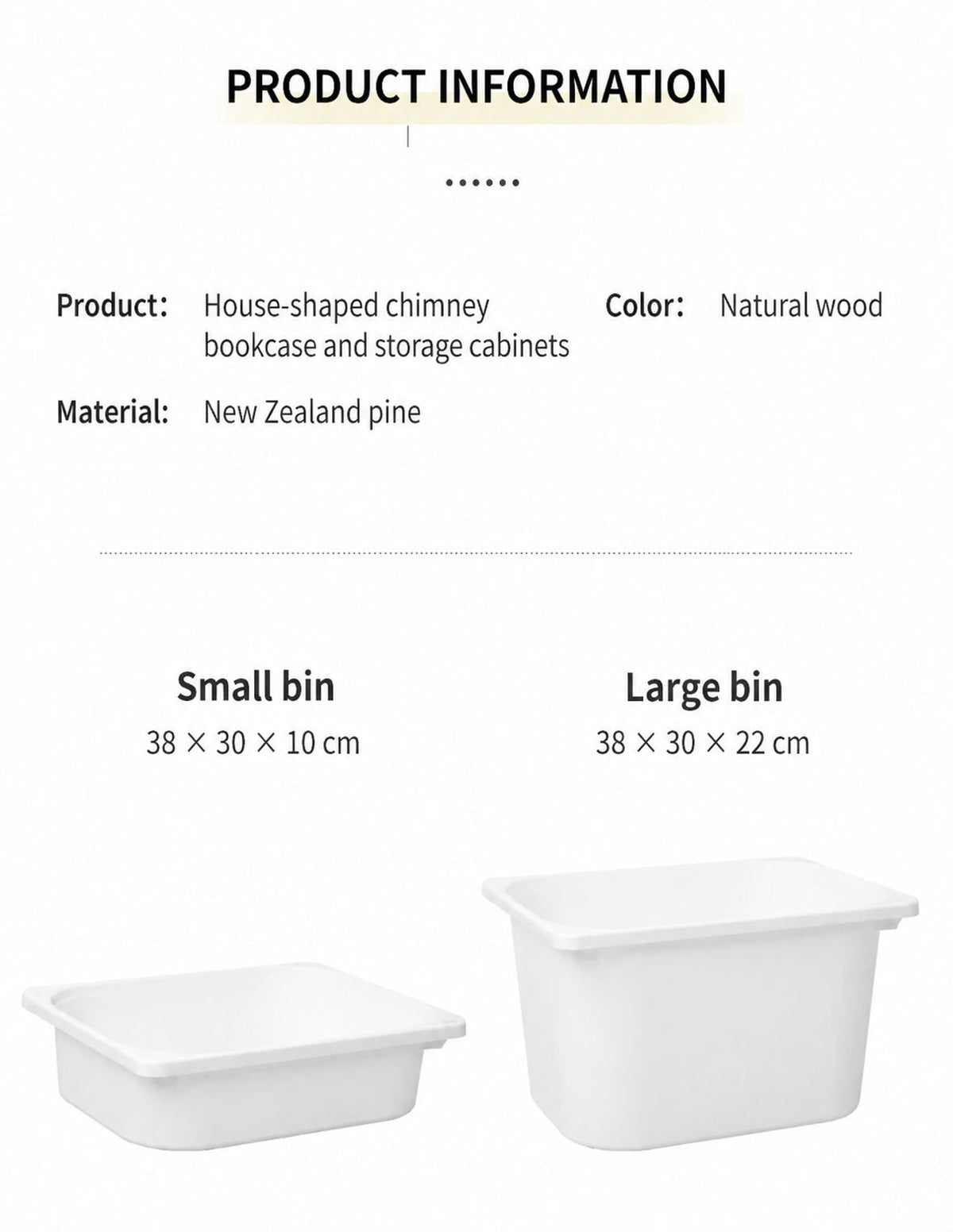  Small and large removable bin dimensions