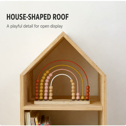  House-shaped bookcase roof with an open display compartment