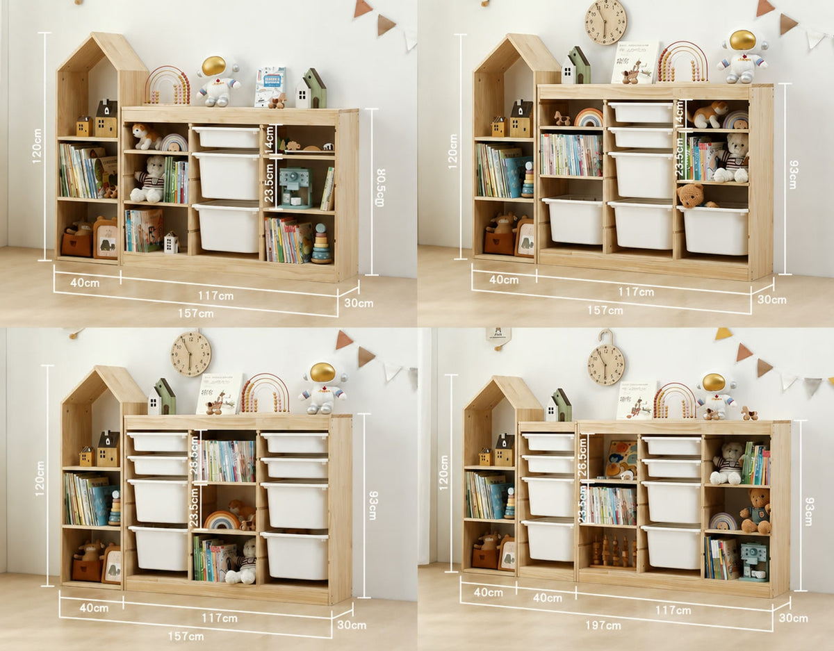  Dimensions for options 5–8 with large house bookcases and wide cabinets