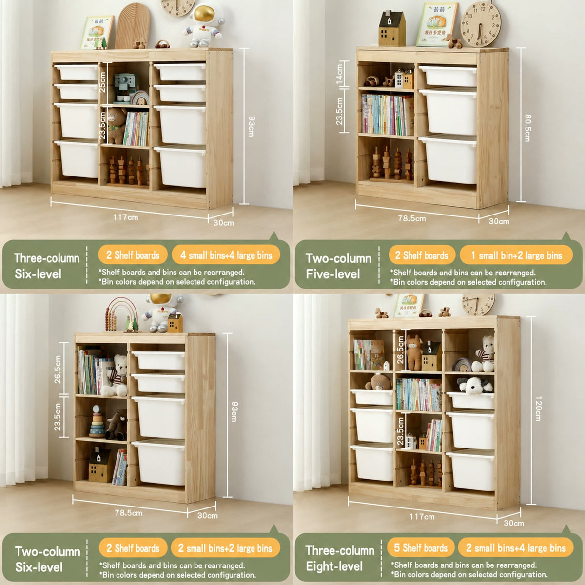  Cabinet dimensions for options 13–16 in two- and three-column widths