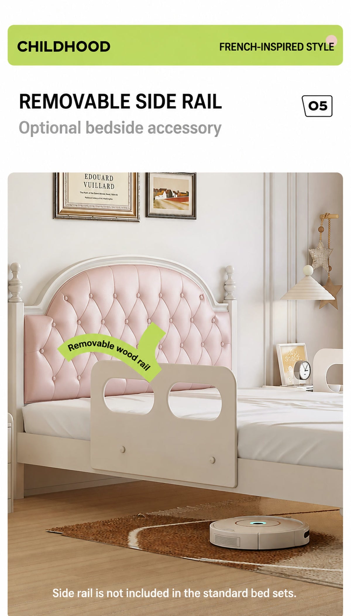  Optional cream side rail with two rounded openings, not included in standard sets