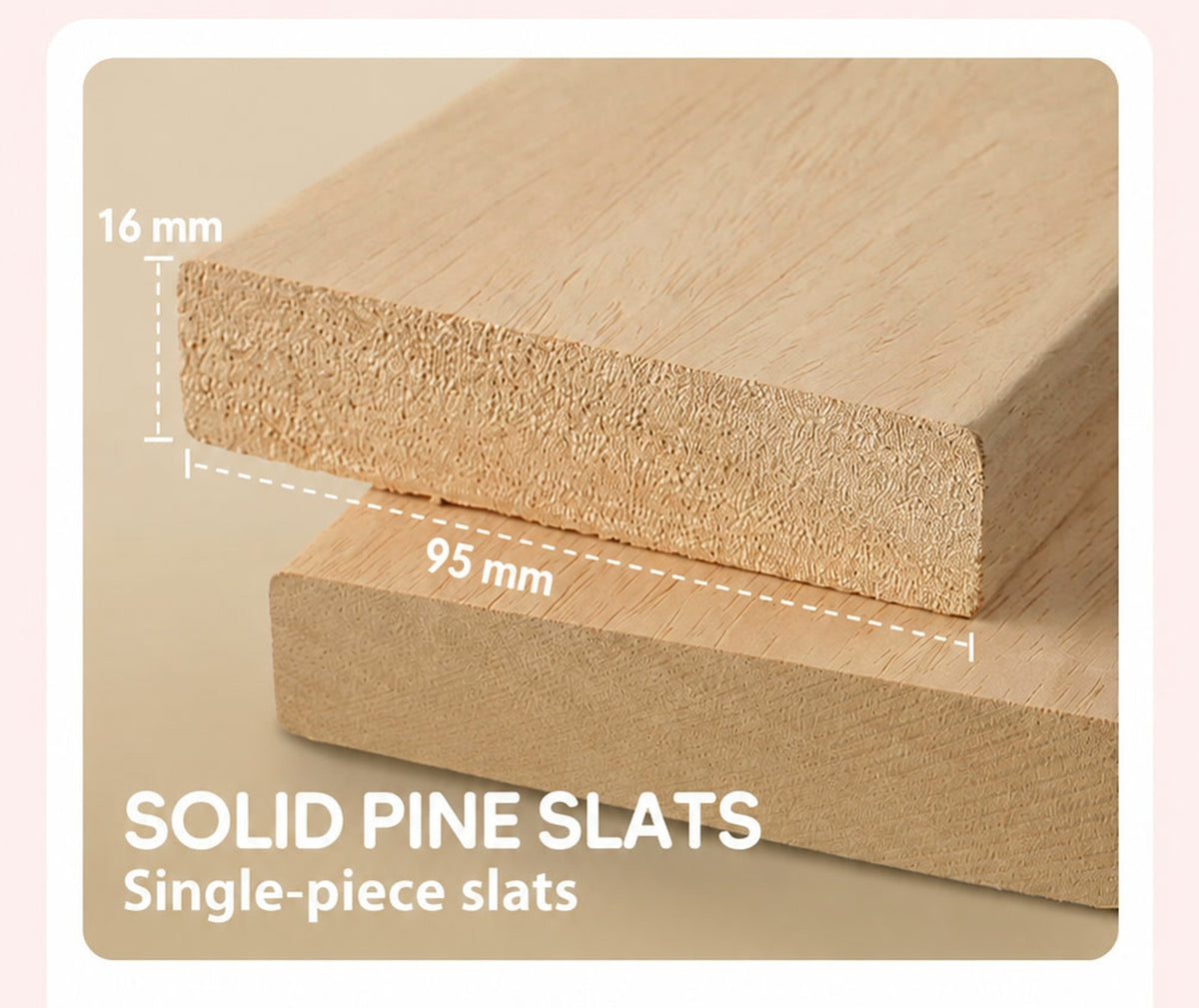  Pine slats measuring 95 mm wide and 16 mm thick