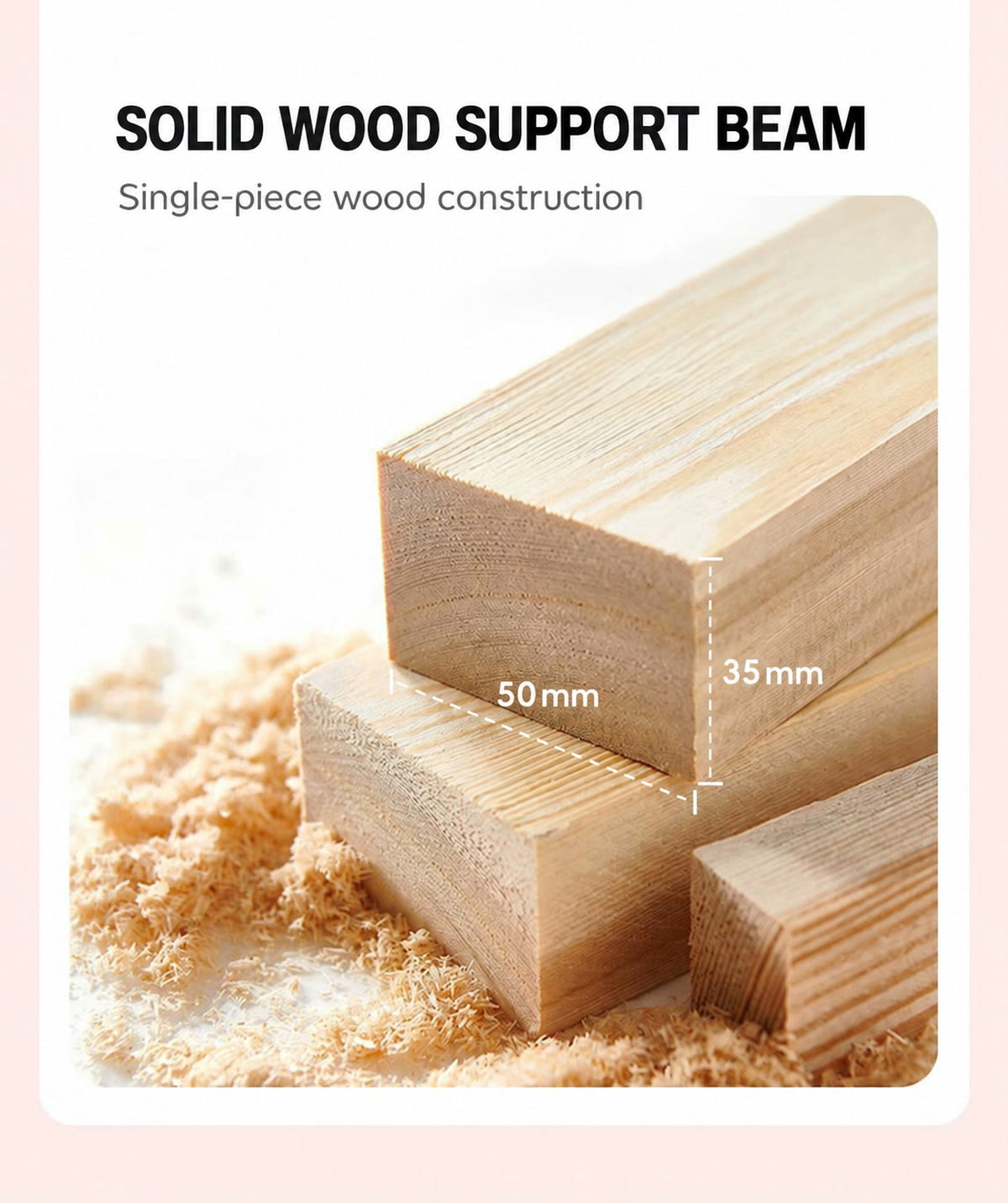  Wood support beam with 50 by 35 mm cross-section