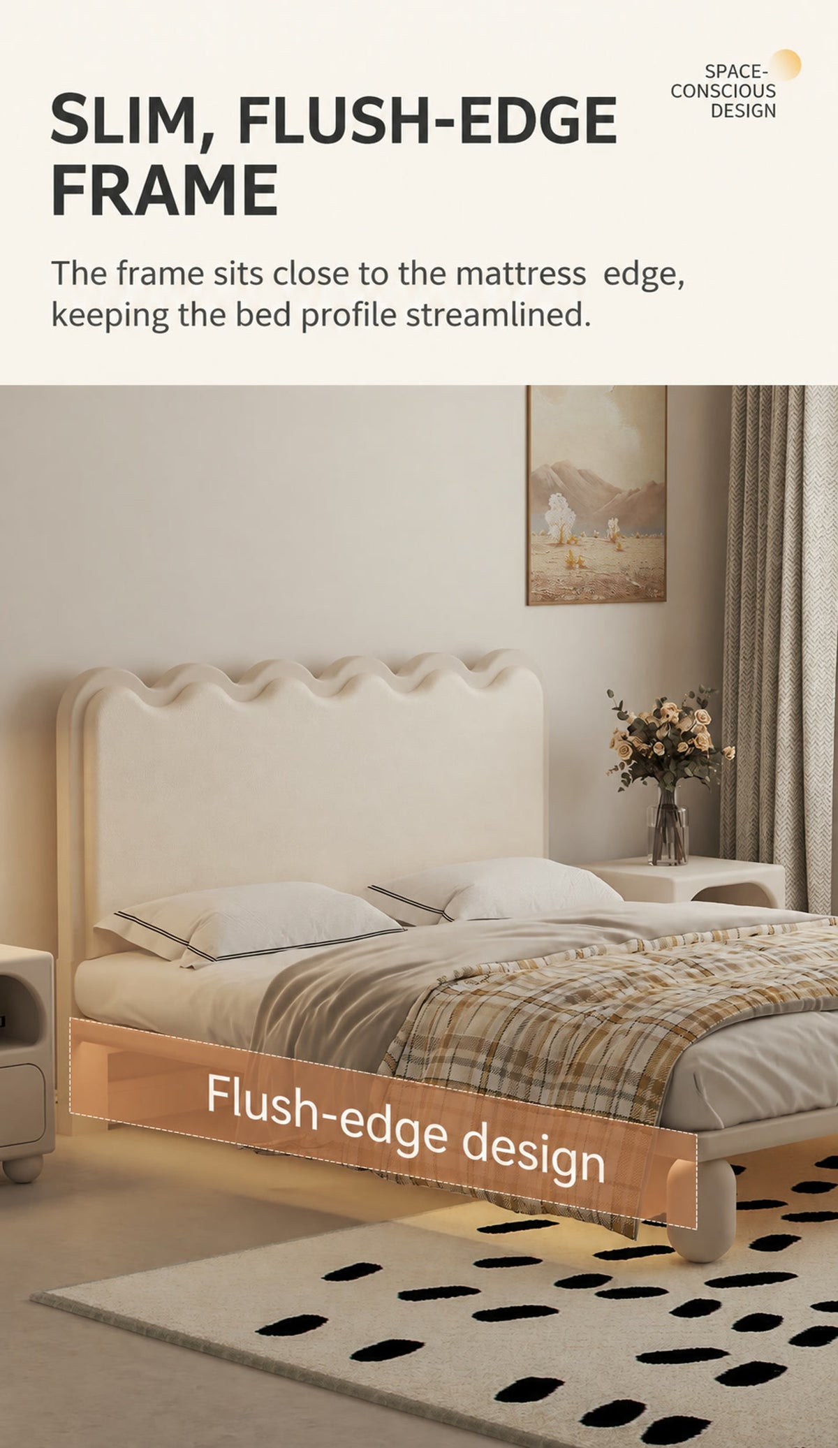  Slim bed frame close to the mattress edge