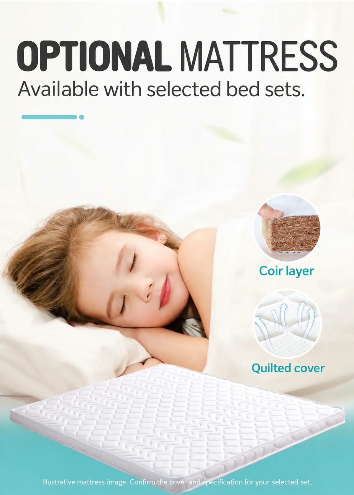  Illustrative quilted mattress with coir layer and cover detail