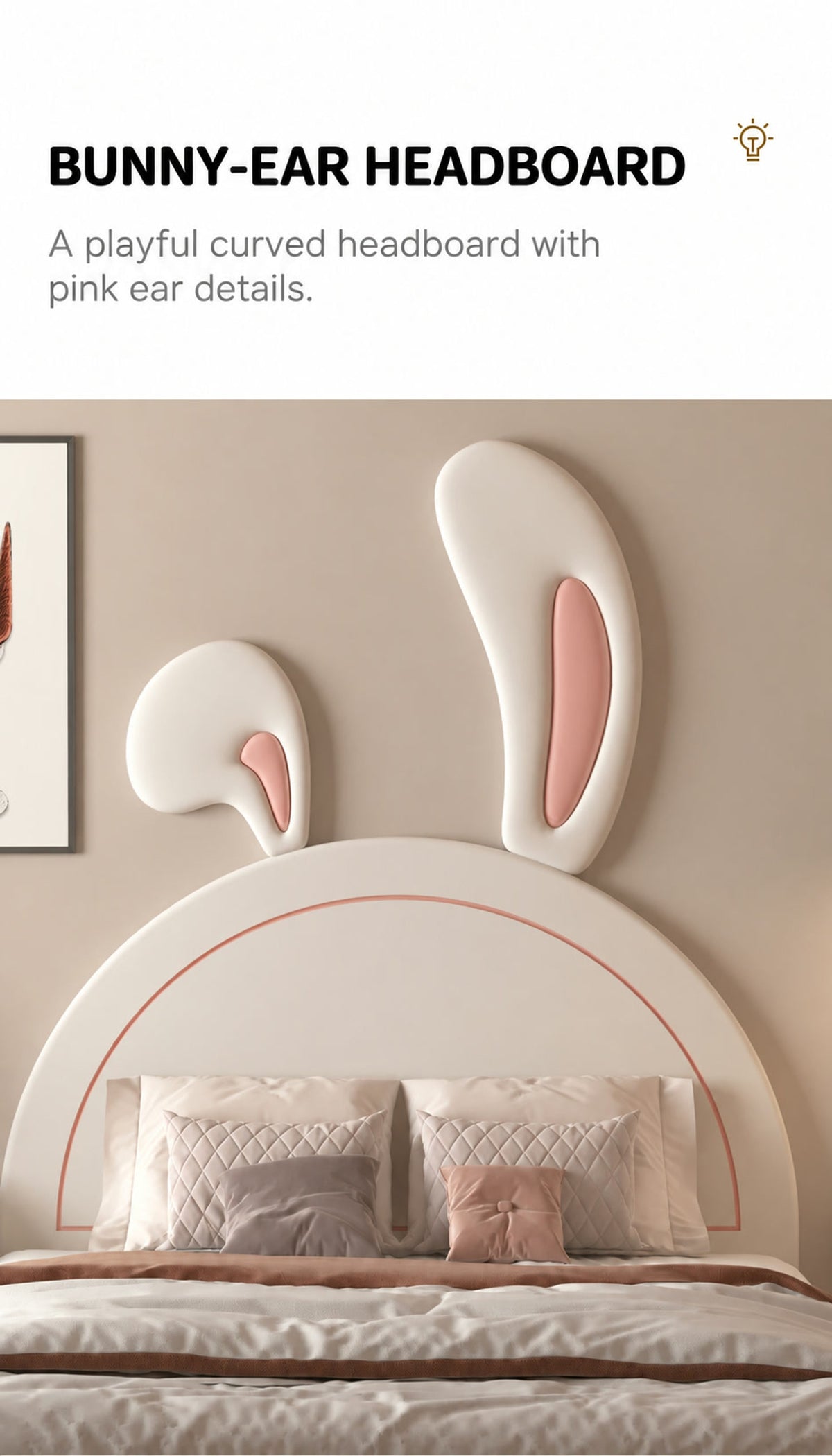  Cream bunny-ear headboard with pink inset ear details