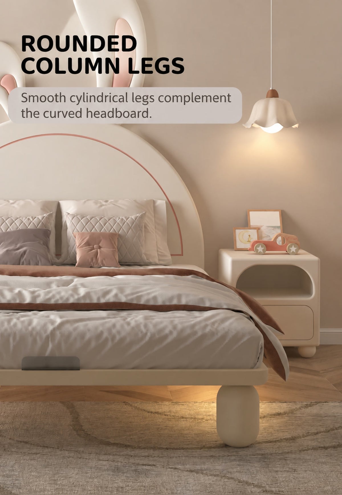  Rounded column bed leg matching the cream frame