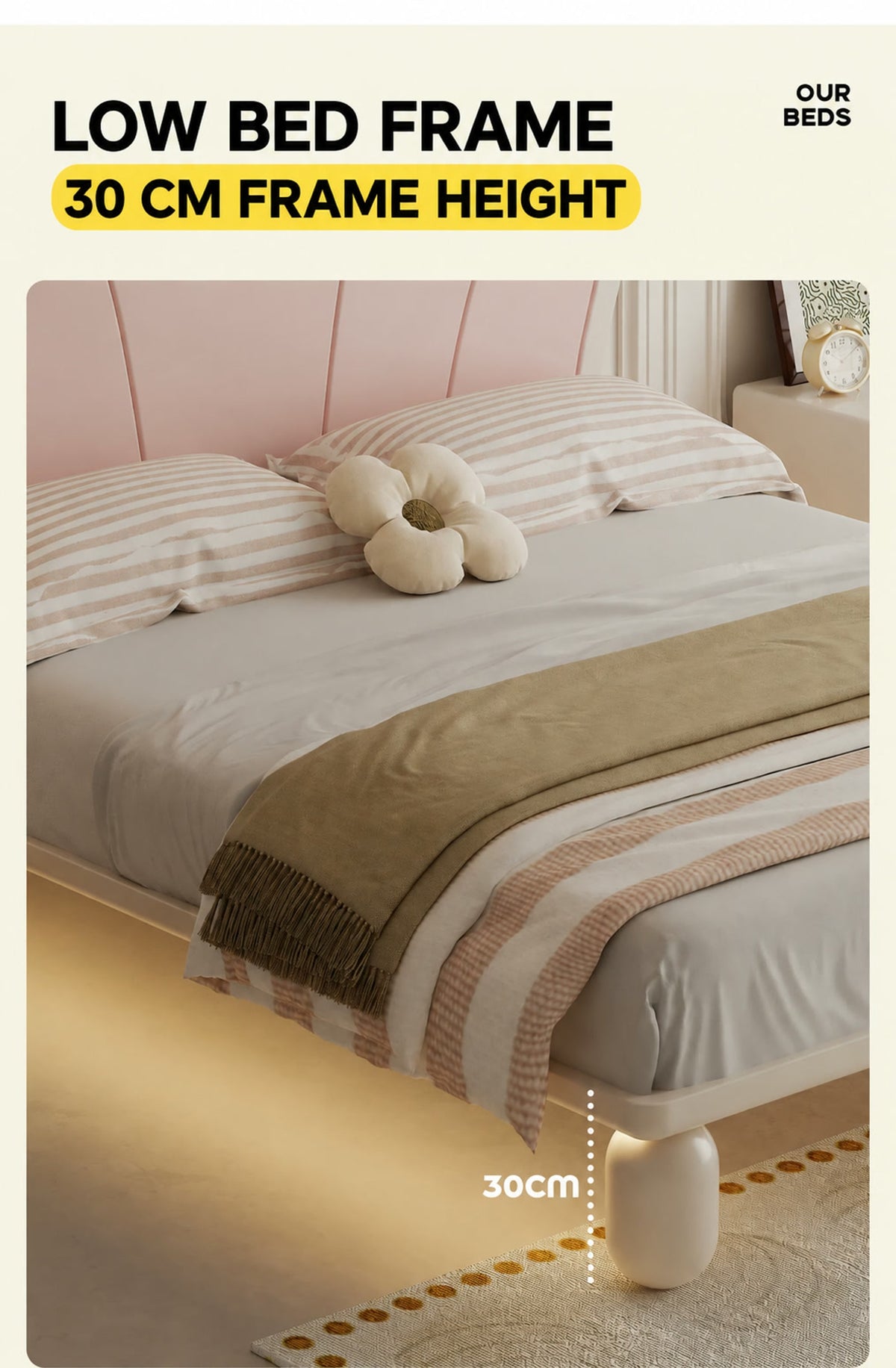  Supplier diagram showing the upgraded bed frame height of 30 cm.
