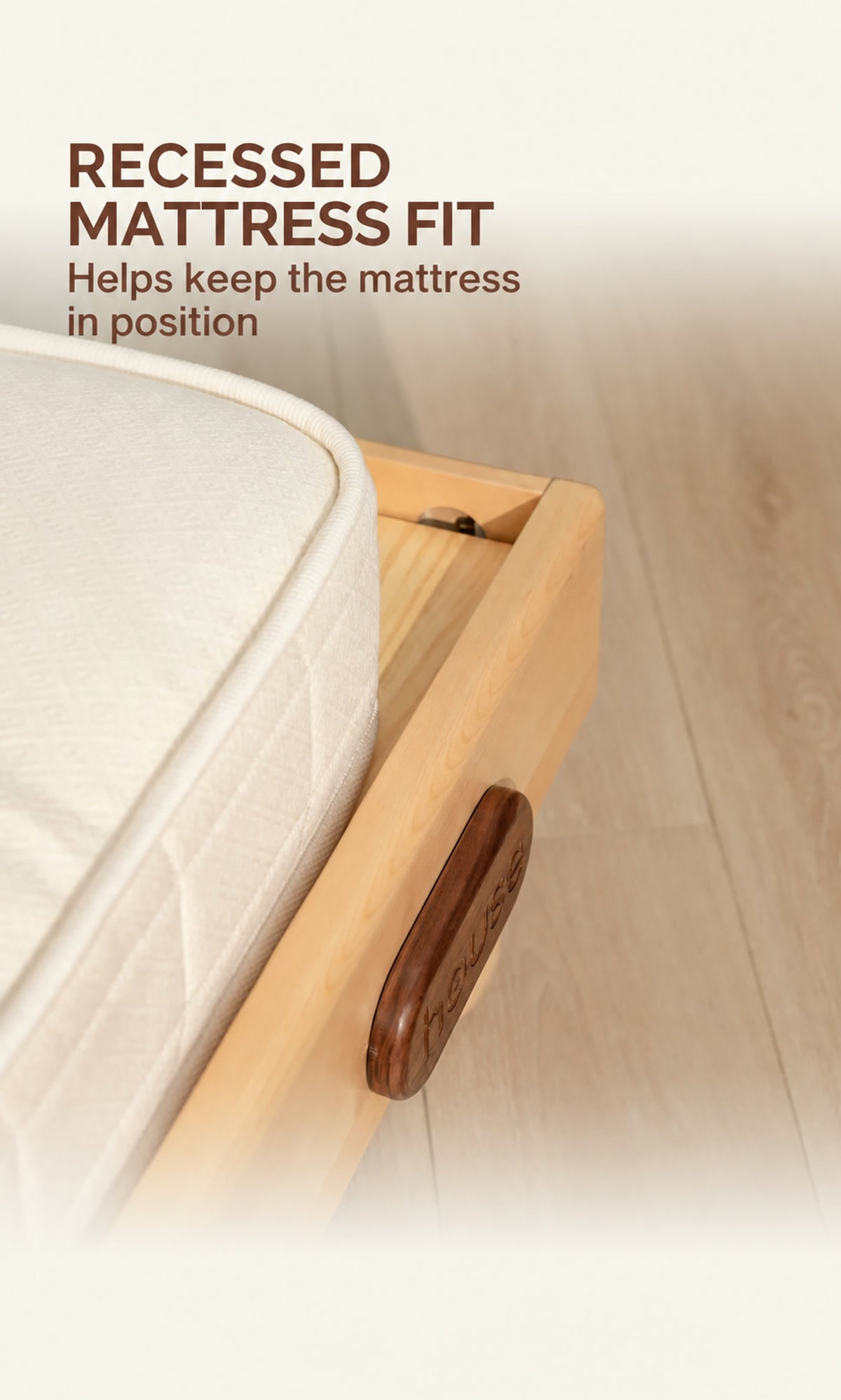  Mattress positioned inside the recessed wood surround