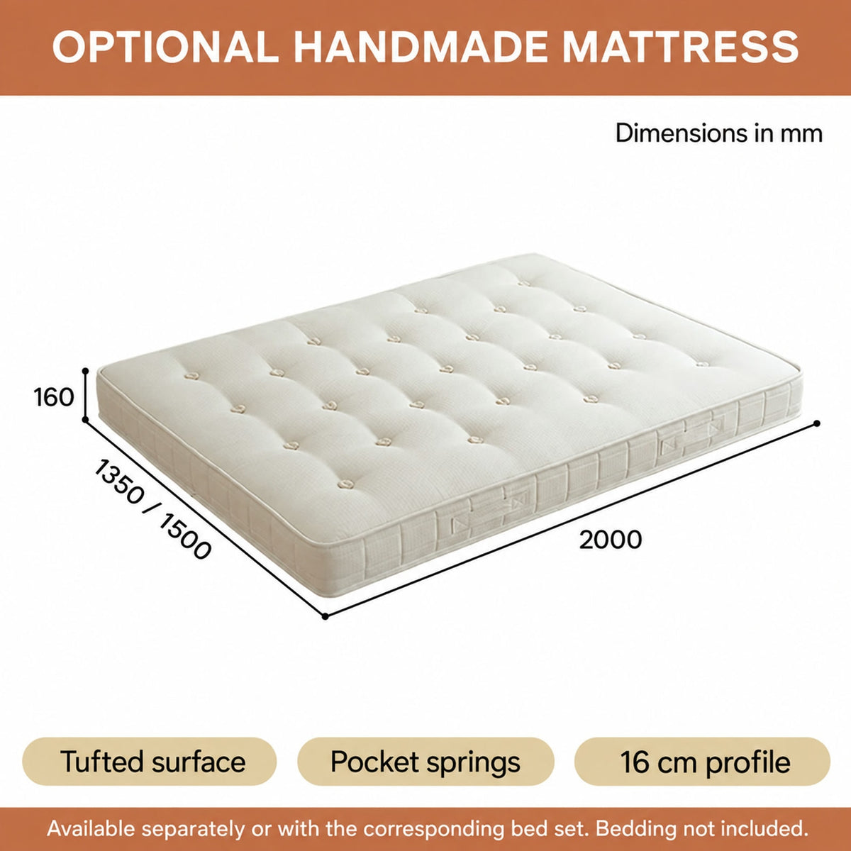 Optional 16 cm pocket-spring mattress dimensions