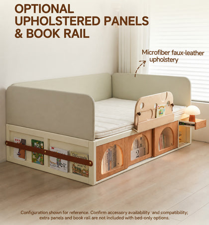  Reference arrangement with optional upholstered panels and book rail