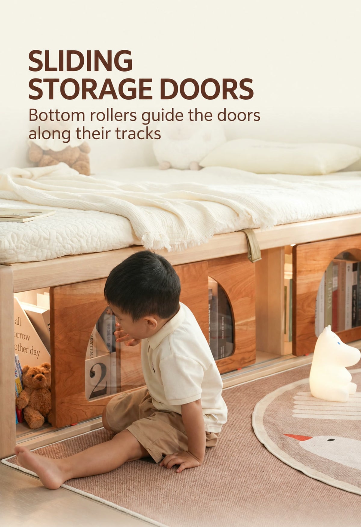  Arched sliding doors giving access to side storage.