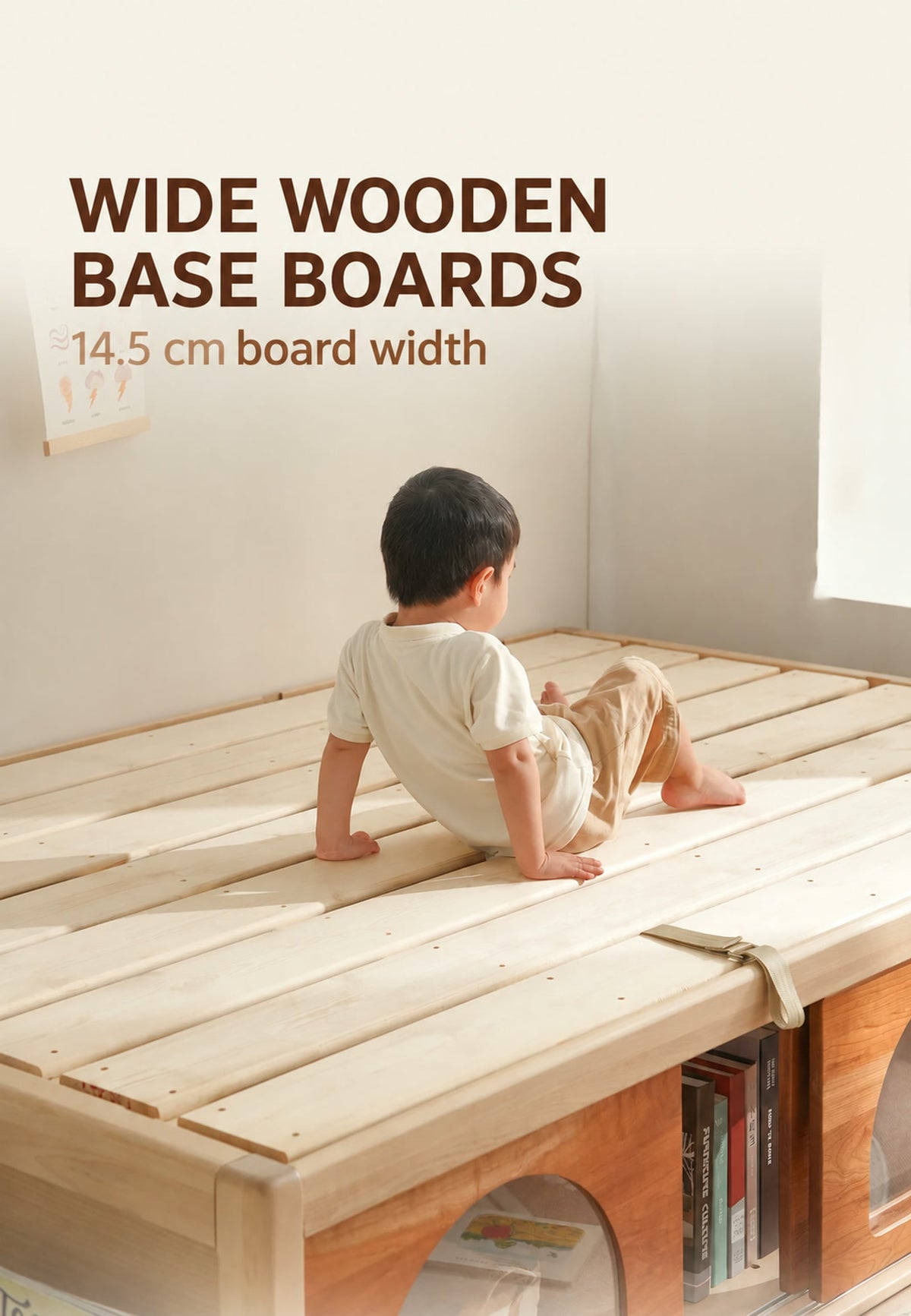  Wooden mattress base boards with a stated 14.5 cm width.