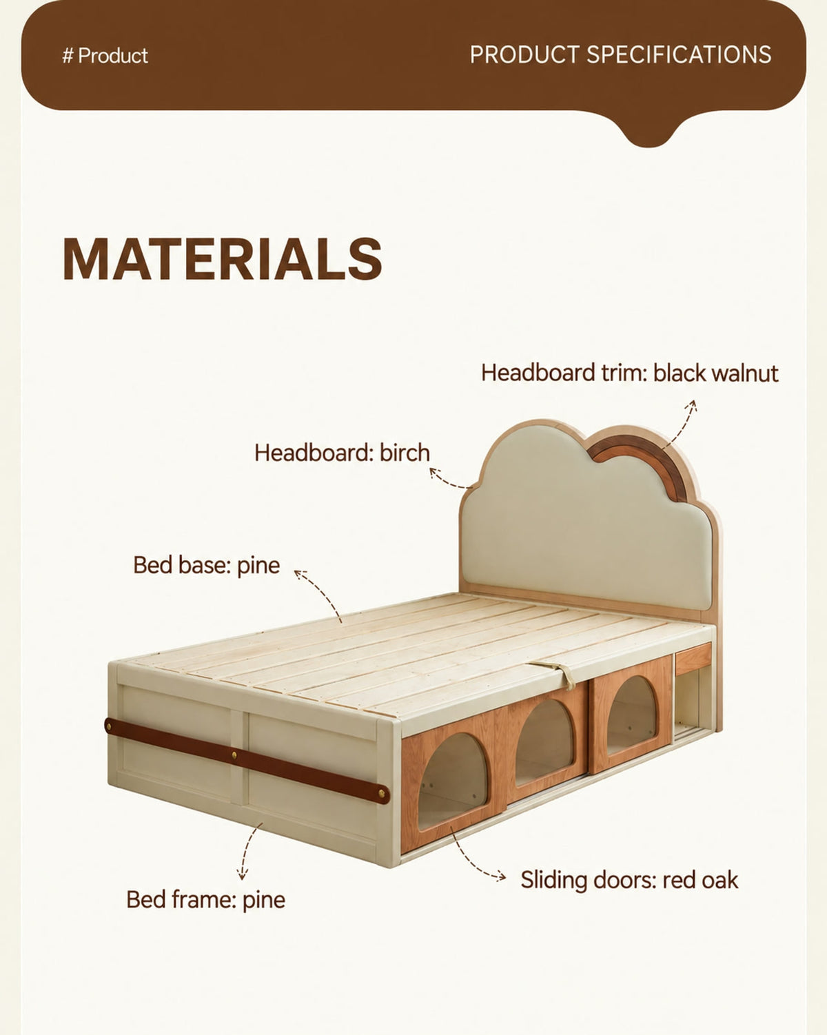  Pine bed frame with red-oak doors and birch cloud headboard