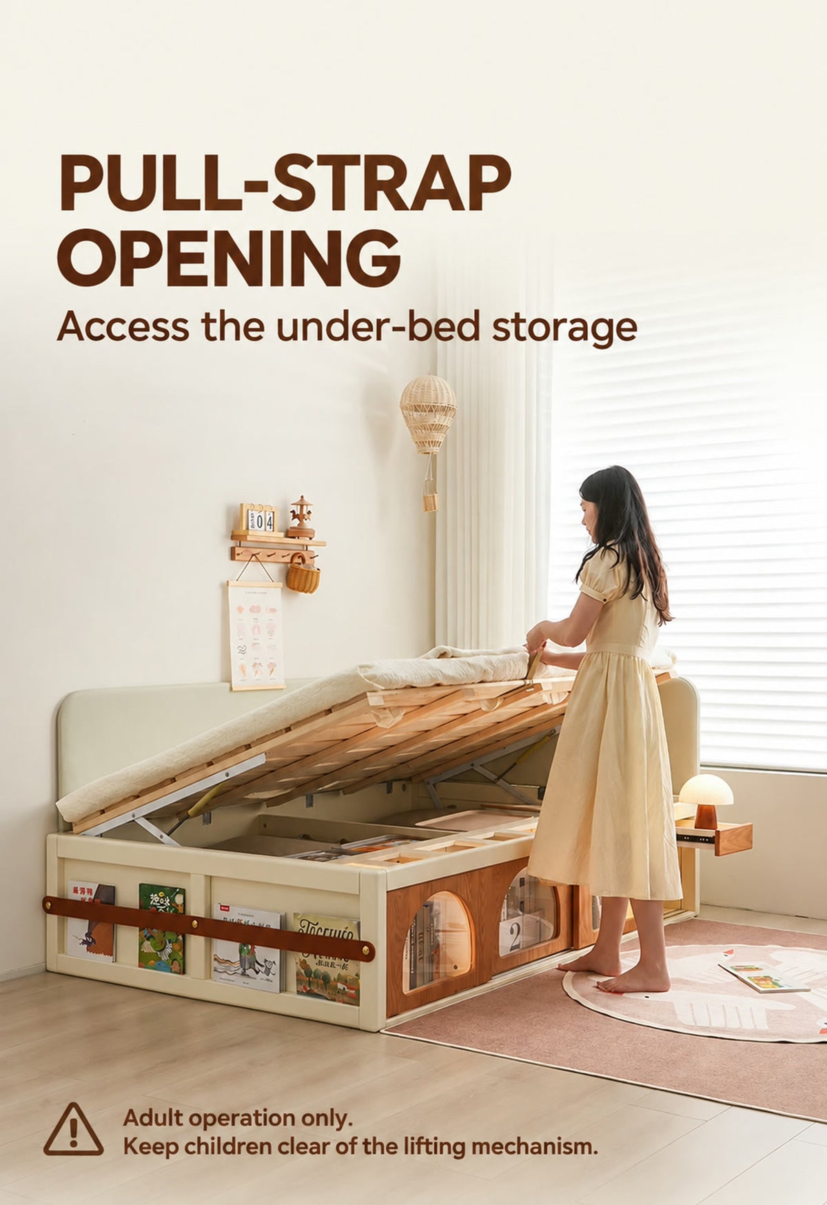  Adult using the pull strap to access under-bed storage