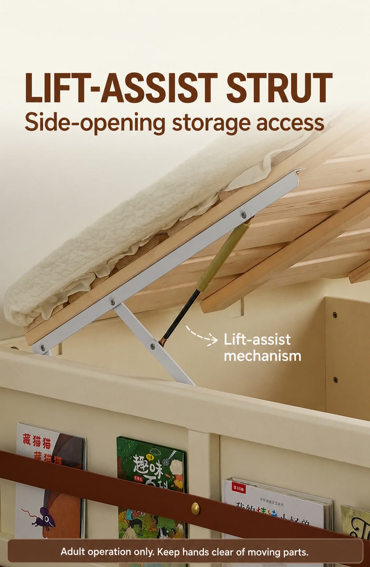  Side-opening lift-assist strut and mechanism detail