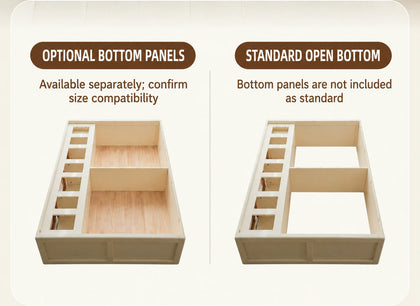  Standard open-bottom storage compared with optional bottom panels